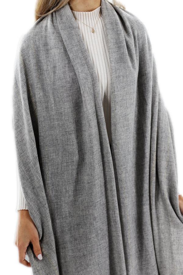 La Fiorentina Cashmere Blend Scarf With Fringes - Grey 26x80 In