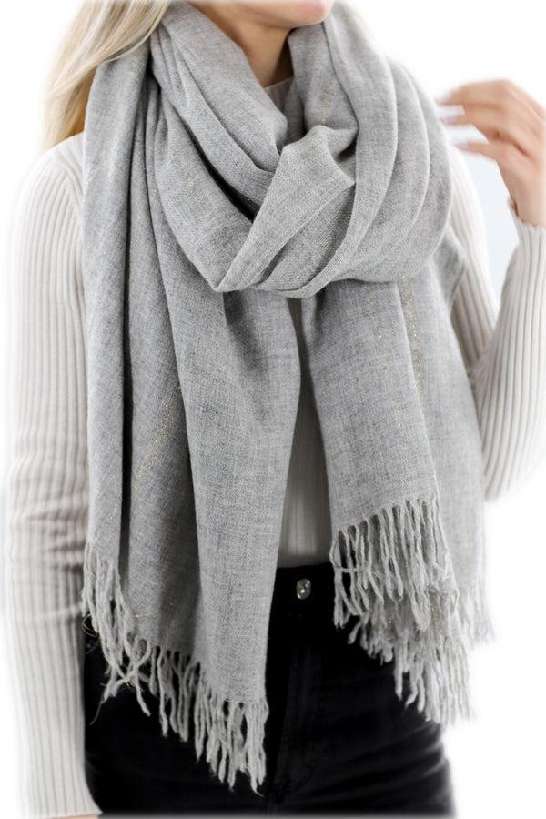 la fiorentina Cashmere Blend Scarf with Fringes - Grey 26x80 in