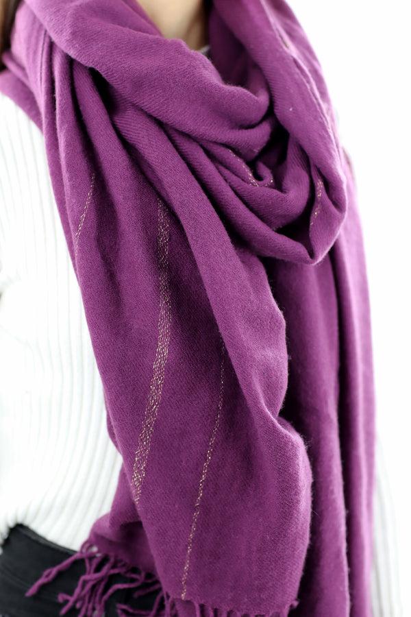 La Fiorentina Cashmere Blend Scarf With Fringes - Purple 26x80 In