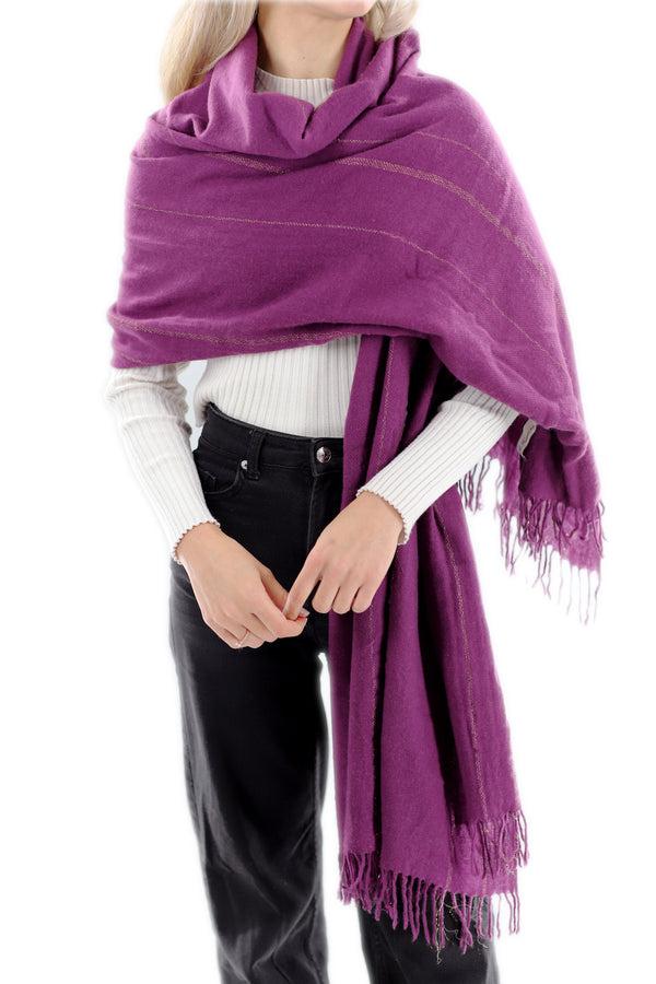La Fiorentina Cashmere Blend Scarf With Fringes - Purple 26x80 In