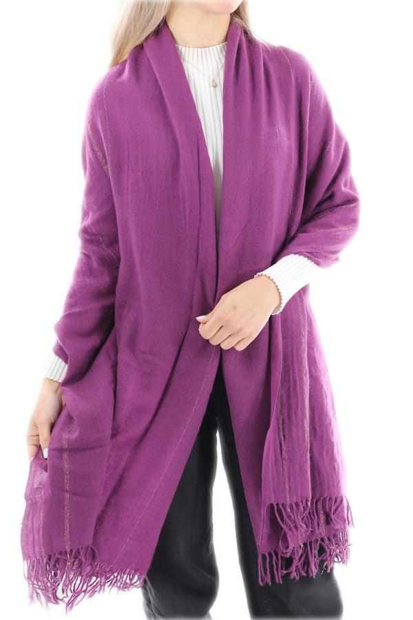 La Fiorentina Cashmere Blend Scarf With Fringes - Purple 26x80 In