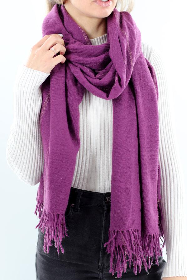 la fiorentina Cashmere Blend Scarf with Fringes - Purple 26x80 in