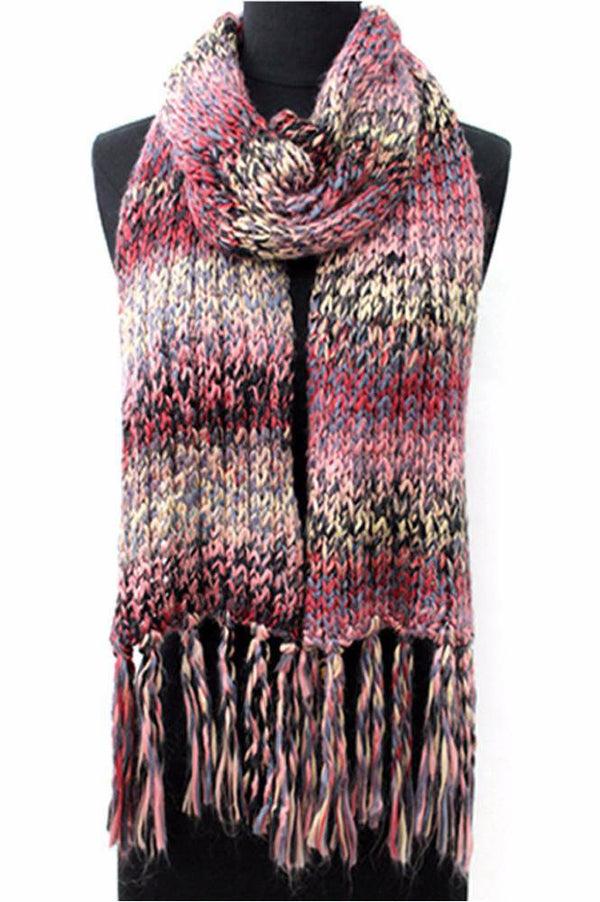 La Fiorentina Chunky Marbled Knit Fringe Muffler - Multicolor