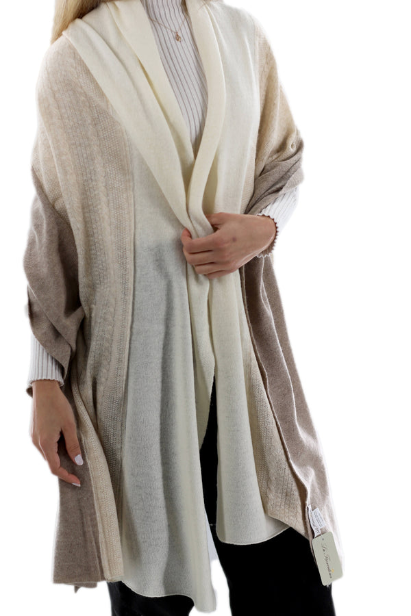 La Fiorentina Color Block Cashmere Blend Scarf - Ivory/Beige One Size