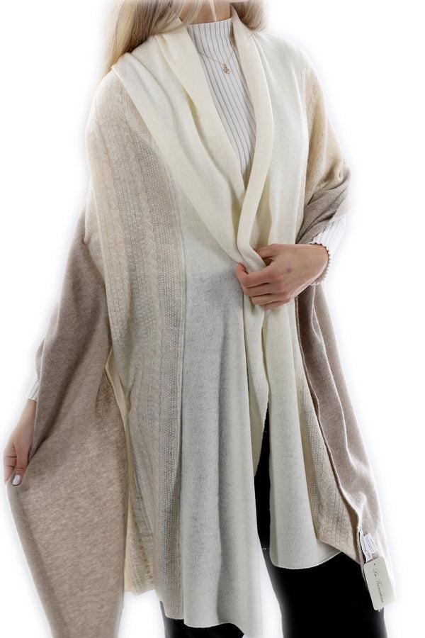 La Fiorentina Color Block Cashmere Blend Scarf - Ivory/Beige One Size