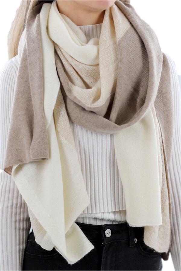 La Fiorentina Color Block Cashmere Blend Scarf - Ivory/Beige One Size