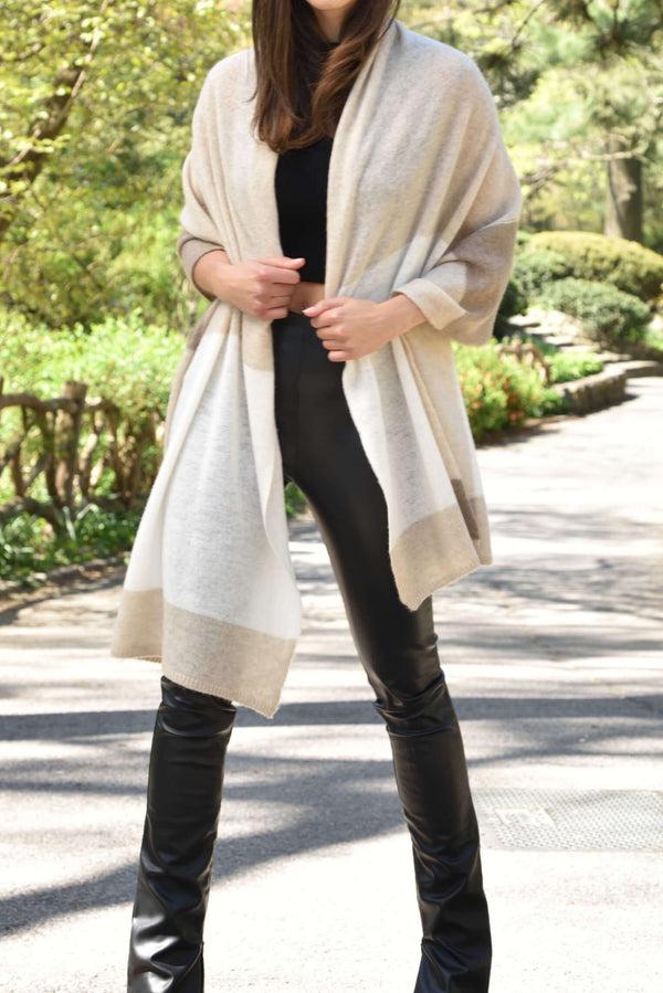 La Fiorentina Colorblock Cashmere Blend Scarf - Beige - One Size (26x80 Inches)