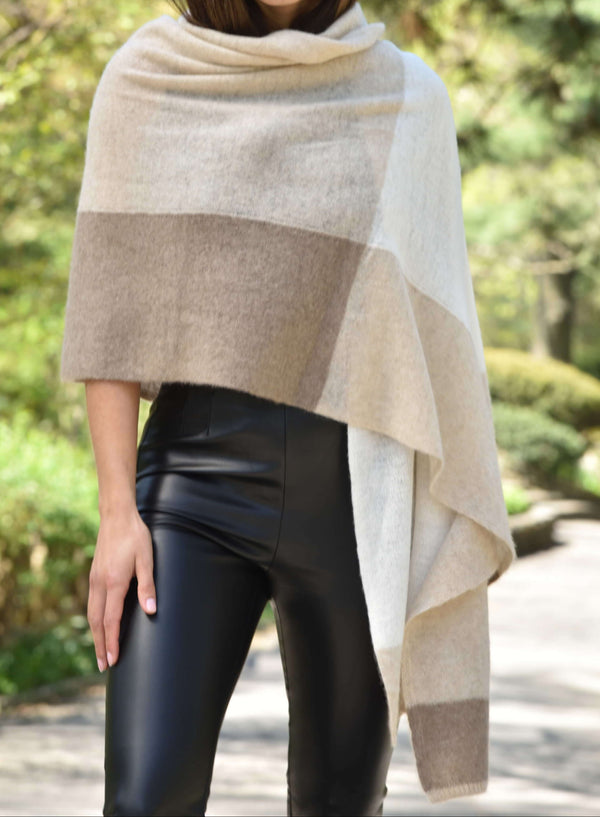 La Fiorentina Colorblock Cashmere Blend Scarf - Beige - One Size (26x80 Inches)