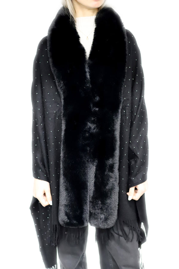 La Fiorentina Embellished Black Cashmere Wrap With Fringe - 100% Cashmere