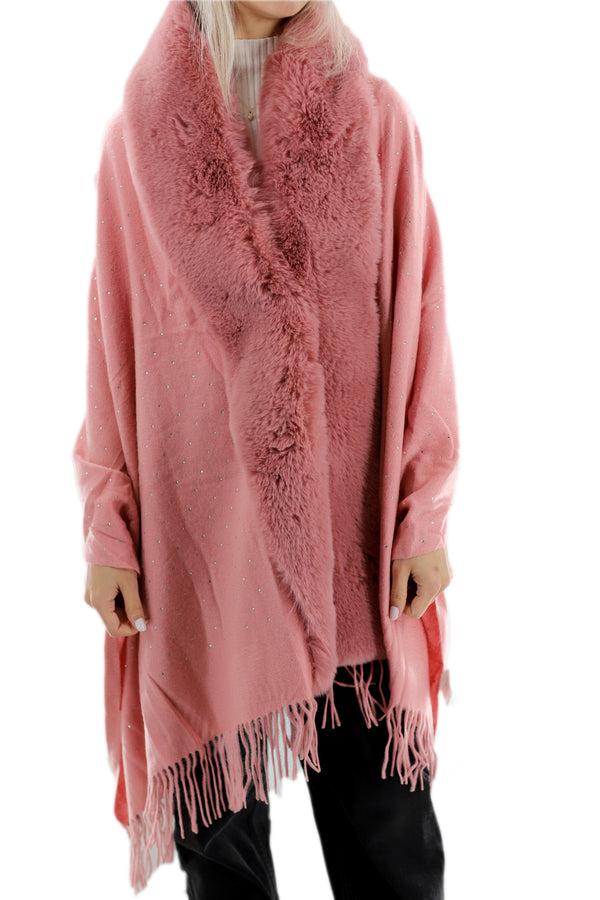 La Fiorentina Embellished Pink Cashmere Wrap With Fringe - 100% Cashmere