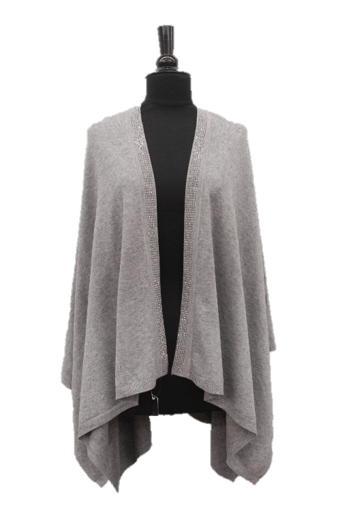 la fiorentina Embellished Trimmed Border Ruana - Grey