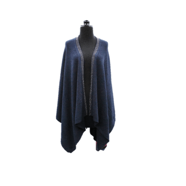 la fiorentina Embellished Trimmed Border Ruana - Navy