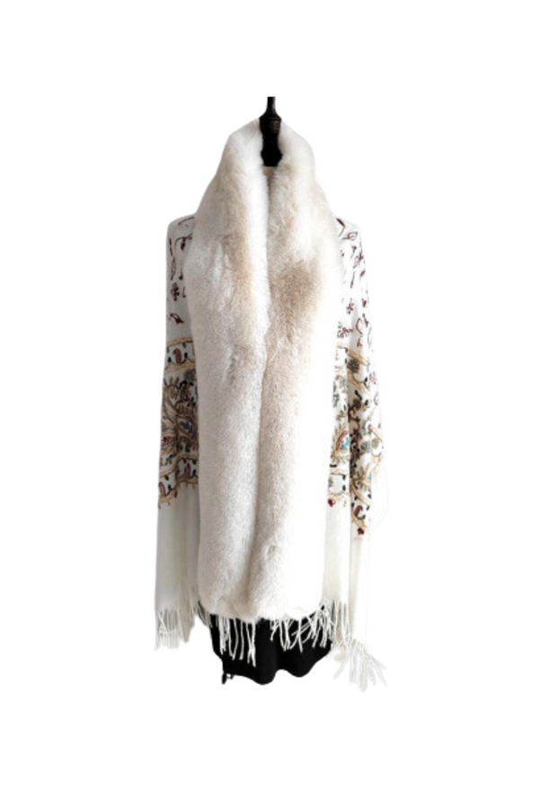La Fiorentina EMBROIDERED FLORAL WRAP WITH FAUX FUR
