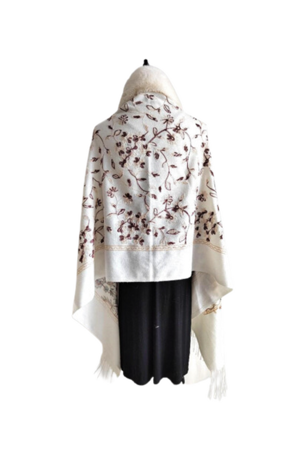 La Fiorentina EMBROIDERED FLORAL WRAP WITH FAUX FUR