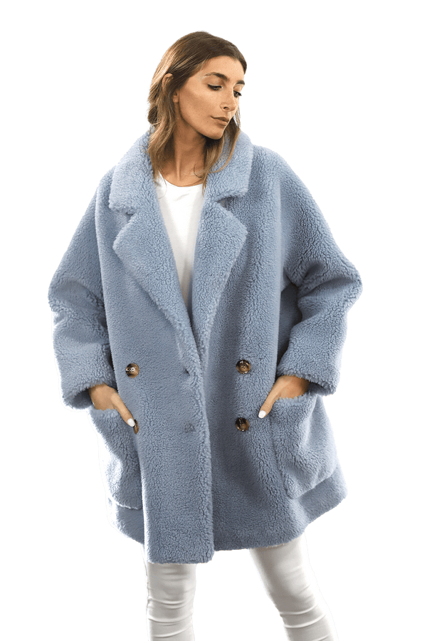 La Fiorentina Faux Fur Teddy Coat With Pockets - Blue
