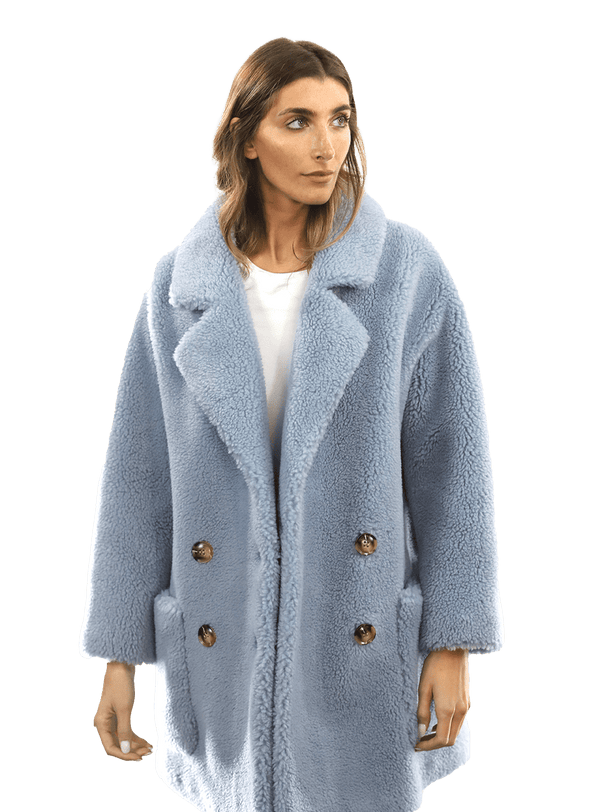 La Fiorentina Faux Fur Teddy Coat With Pockets - Blue