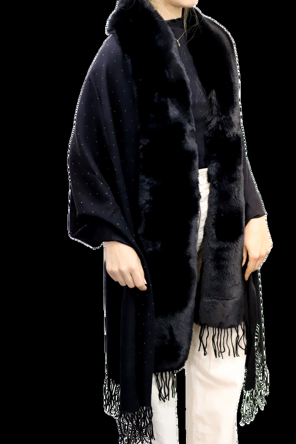 La Fiorentina Faux Trim Wrap With Embellishments - Black