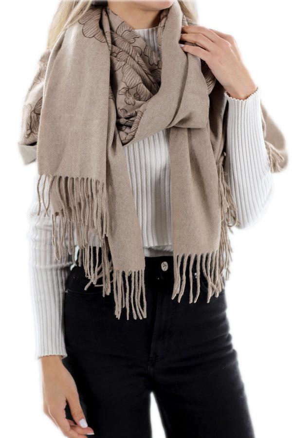 la fiorentina Floral Print Beige Cashmere Wrap - One Size (28x72)