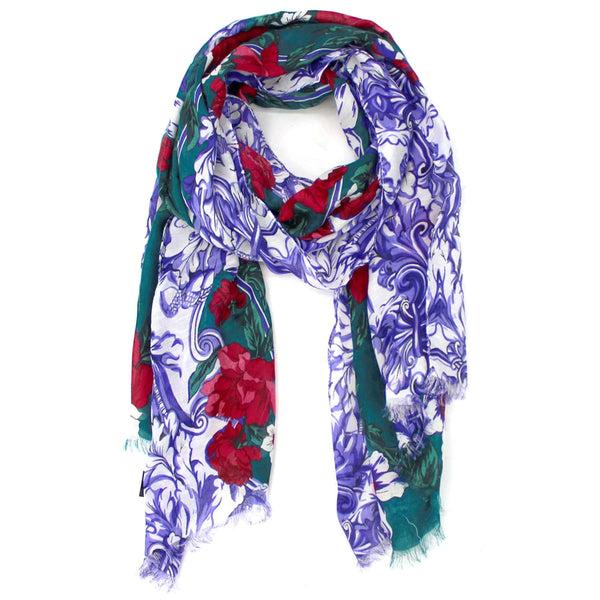 la fiorentina Floral Tapestry Print Scarf - Green/Purple