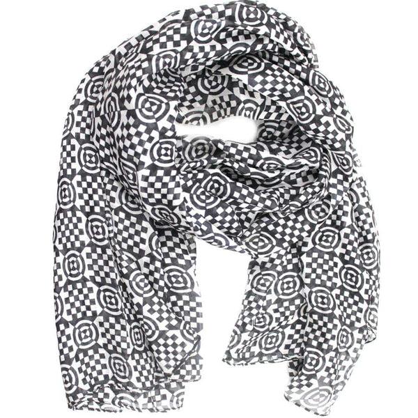 la fiorentina Geometric Print Silk Scarf-Black & White