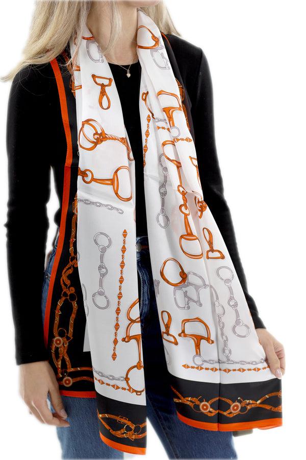 La Fiorentina Iconic 100% Silk Chain Print Scarf - Orange - One Size (38x30in)