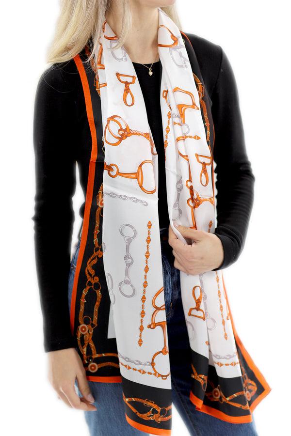 la fiorentina Iconic 100% Silk Chain Print Scarf - Orange - One Size (38x30in)
