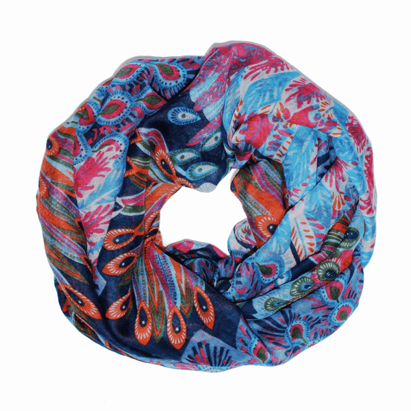 La Fiorentina Infinity Peacock Print Scarf - Fuchsia Combo