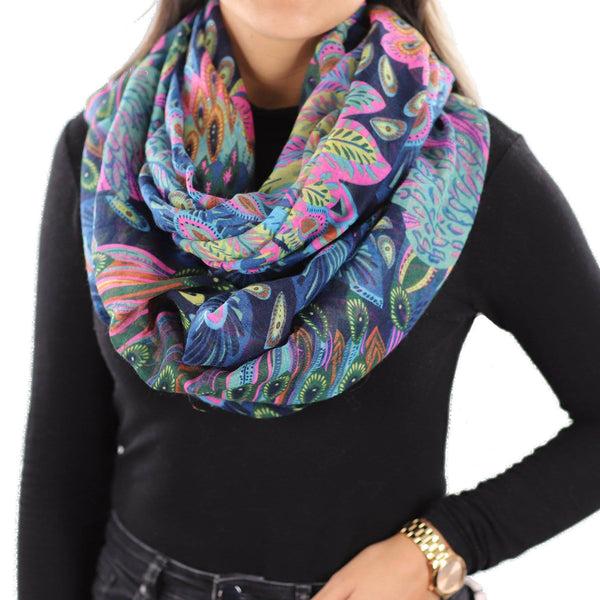 la fiorentina Infinity Peacock Print Scarf - Yellow Combo