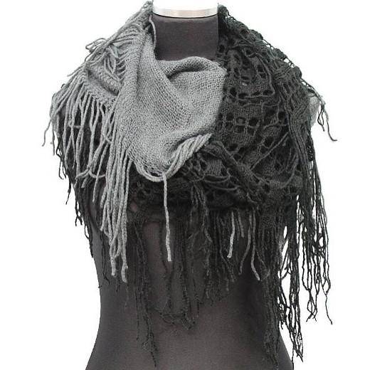 La Fiorentina Infinity Scarf W/ Open Knit & Fringe-Black/Grey