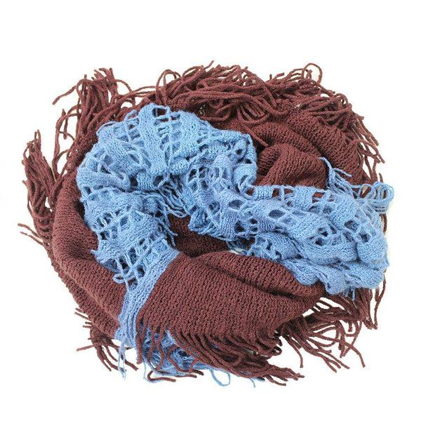 La Fiorentina Infinity Scarf W/ Open Knit & Fringe - Blue/Brown