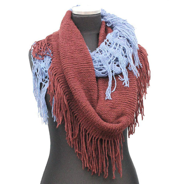 La Fiorentina Infinity Scarf W/ Open Knit & Fringe - Blue/Brown