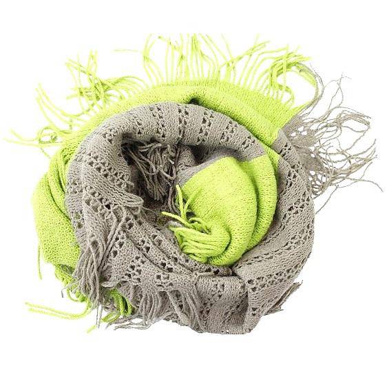 La Fiorentina Infinity Scarf W/ Open Knit & Fringe - Olive Green