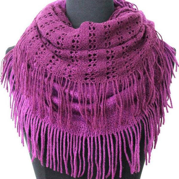 La Fiorentina Infinity Scarf W/ Open Knit & Fringe-Purple