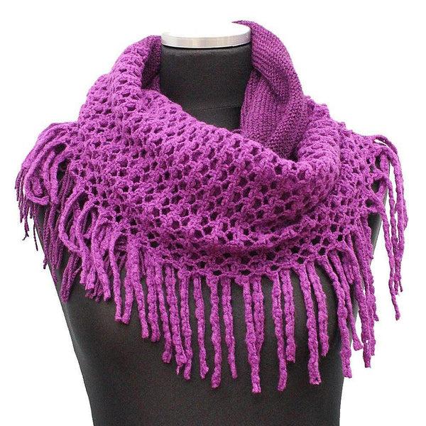 La Fiorentina Infinity Scarf W/ Open Knit & Fringe-Purple