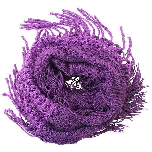 La Fiorentina Infinity Scarf W/ Open Knit & Fringe-Purple