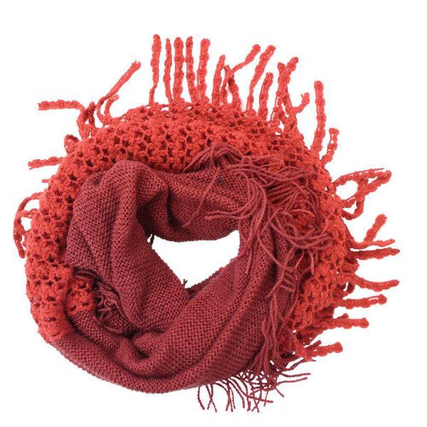 La Fiorentina Infinity Scarf W/ Open Knit & Fringe - Terra Cotta/Burnt Sienna