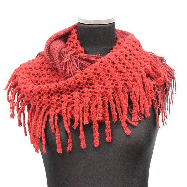 La Fiorentina Infinity Scarf W/ Open Knit & Fringe - Terra Cotta/Burnt Sienna