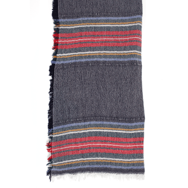 La Fiorentina Italian Stripe Scarf With Fringe - Navy