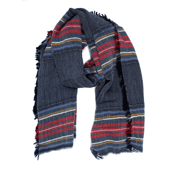 la fiorentina Italian Stripe Scarf with Fringe - Navy