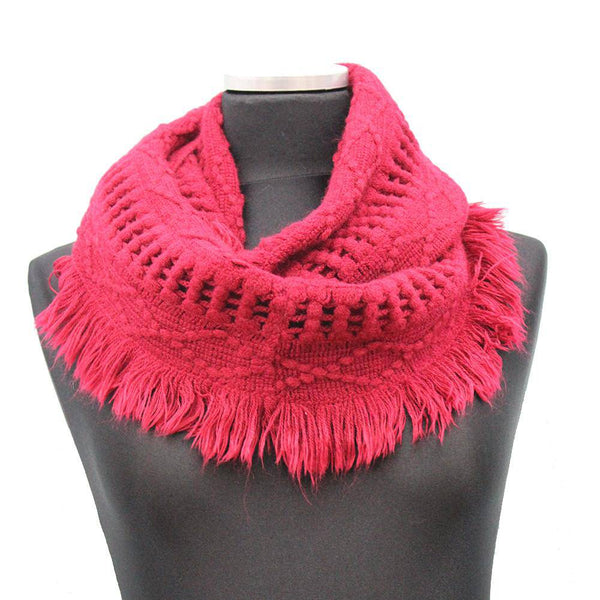 La Fiorentina Knit Infinity Muffler W/ Fringe- Magenta