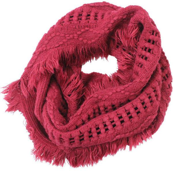 la fiorentina Knit Infinity Muffler w/ Fringe- Magenta
