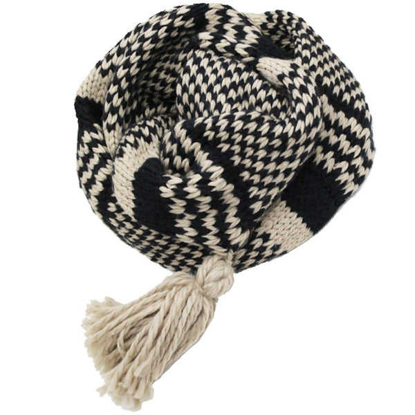 La Fiorentina Knit Infinity Muffler W/ Tassel - Black/Oatmeal