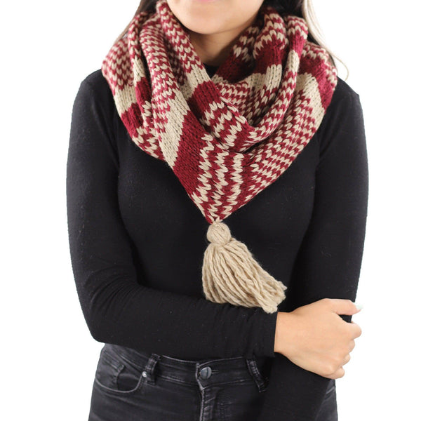 La Fiorentina Knit Infinity Muffler W/ Tassel - Ruby/Oatmeal