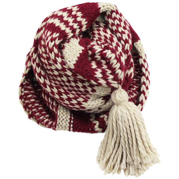 La Fiorentina Knit Infinity Muffler W/ Tassel - Ruby/Oatmeal