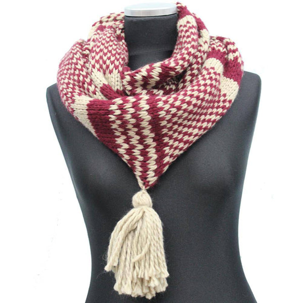 La Fiorentina Knit Infinity Muffler W/ Tassel - Ruby/Oatmeal