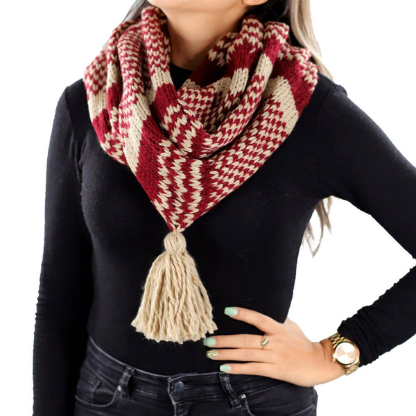 la fiorentina Knit Infinity Muffler w/ Tassel - Ruby/Oatmeal