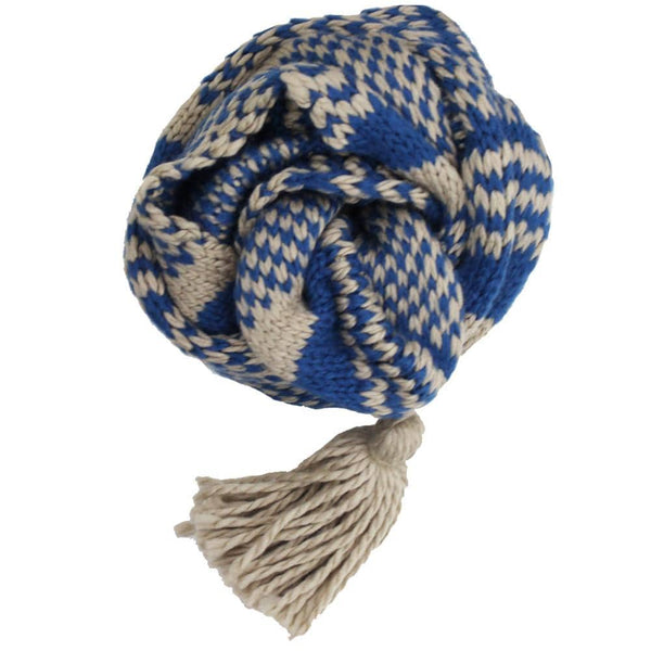 La Fiorentina Knit Infinity Muffler W/ Tassel - Sapphire/Oatmeal