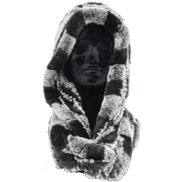 La Fiorentina Knitted Rex Rabbit Fur Hat With Attached Fur Grey