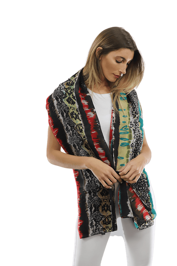 La Fiorentina La Fiorentina Abstract Animal Print Scarf - Black