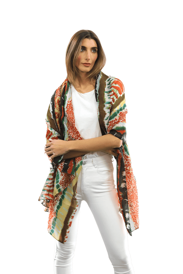 La Fiorentina Abstract Animal Print Scarf - Orange